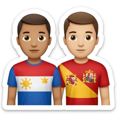 2 male Best buds , one in showing Philipines flag tshirt, one is Spain flag sticker