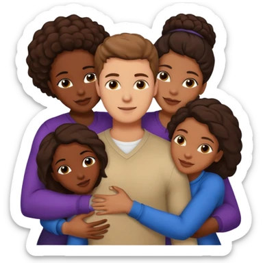 one american italian young brown-haired man surrounded by three black african women with large asses who are hugging him and each other and massaging his shaft and balls sticker