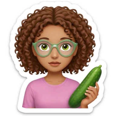 lightskin girl having a spa day with green skincare clay mask and ,cucumbers on her eyeballs  and brown curly hair and a pink shirt not holding it in her hand sticker