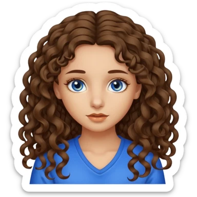 Olive skinned girl blue eyes with long loose curly brown hair with brown highlights  sticker