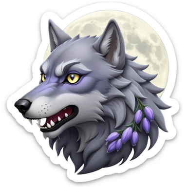 Cinematic Noble Werewolf Portrait Emoji, Formidable and majestic, with a powerful lupine silhouette in moonlit grays and silvers, featuring piercing, wise eyes and a dignified snarl that hints at untamed strength, simplified yet intricately detailed, glowing with a soft, lunar outline that encapsulates the noble duality of feral instinct and loyal guardianship! sticker