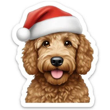 Brown mini Goldendoodle with Santa hat sticker