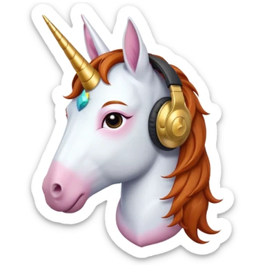 headphone wearing unicorn with dark ginger hair sticker