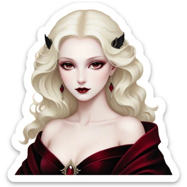 Cinematic Noble Vampire Portrait Emoji, Elegant and commanding, with a refined, pale visage framed by dark, velvet accents and a hint of crimson, exuding timeless seduction and dangerous allure, simplified yet exquisitely detailed, glowing with a soft nocturnal radiance and a subtle, mysterious outline that captures the regal spirit of an immortal lord of the night! sticker