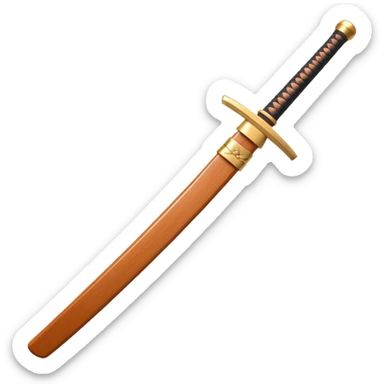 samurai training wooden sword object icon, traditional bokken, smooth polished wood, katana shape, simple guard, 3D cartoon, mobile game icon style, centered, clean background, soft shadow, no text, no watermark
 sticker