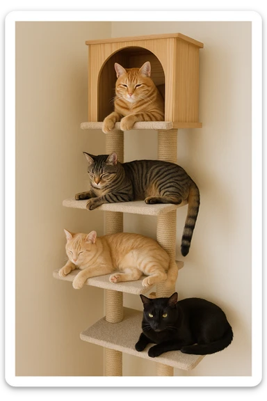 cats relaxing in a vertical playhouse sticker
