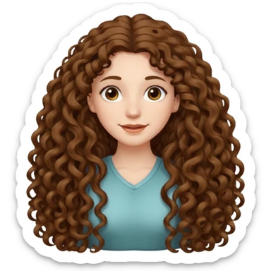 pale woman with brown curly very long hair, middle part. the hair is very very very very very very long, so long, you can't see the ends. the hair is very heavy and goes down to her feet sticker