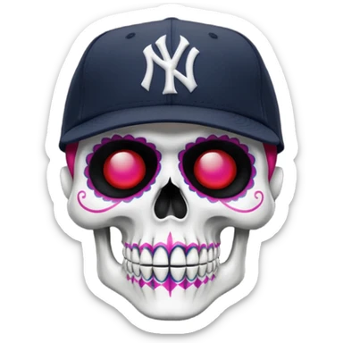 Skull día de muertos wearing a black New York Yankees new era cap  sticker