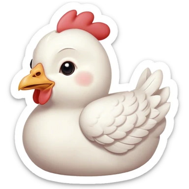 Meme-Worthy Cute Sleeping White Chicken Portrait Emoji, Head resting peacefully with a contented smile, showcasing a delightfully compact build and a luxuriously soft white plumage, eyes shut in a serene, restful nap, Simplified yet hilariously adorable features, highly detailed, glowing with a soft, drowsy light, high shine, relaxed and utterly lovable, stylized with an air of playful laziness, bright and heartwarming, soft glowing outline, capturing the essence of a comically sleepy chicken, so meme-worthy it feels like it could instantly become the next viral sensation of adorable slumber! sticker