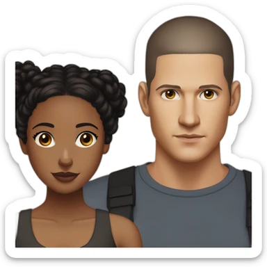 Wentworth miller and a black girl brown eyes and sblack hair in a bun sticker