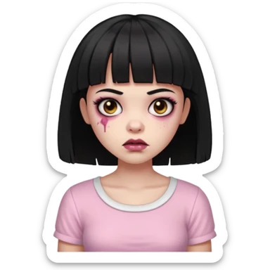light-skinned Black zombie girl with short black hair and bangs, wearing a light pink blouse sticker