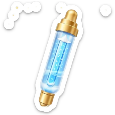 Slim blue Differin Gel tube with white cap and golden glow around the “GEL” label. Floating in a soft blue aura with tiny glowing stars and clear orbs spiraling upward. Emits a focused beam of clarity magic, like a blemish-banishing spell sealed in a sleek, futuristic wand. sticker