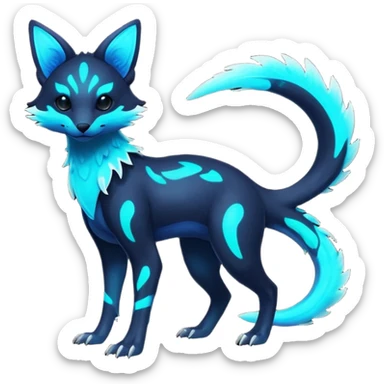 Rare realistic dark-neon glowing bioluminescent edgy badass epic pretty beautiful handsome gorgeous aesthetic colorful vibrant Vernid-Trico-species-Fakemon-creature by LiLaiRa, 4 legs, 1 tail, random markings, (full body) sticker