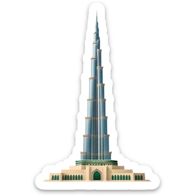 Burj Khalifa, light beige with dark green details, minimalist, emoji style sticker