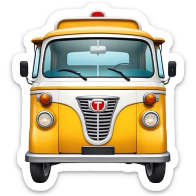 Cinematic Realistic Tuk Tuk Pop Culture Emoji, featuring a vibrant portrayal of the iconic Thai tuk tuk rendered with dynamic textures and lively, urban lighting. sticker