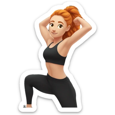 Aesthetic cute Ginger girl in black gym fit full body stretching  sticker