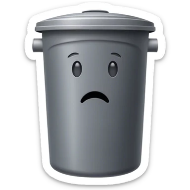 A simple trash can emoji with a rectangular or cylindrical shape, an open or closed lid, and a neutral color like gray or silver. The design is minimalistic with no extra details sticker