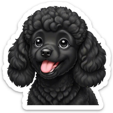 Cinematic Cute Yawning Black Poodle Portrait Emoji, Head tilted slightly with a dramatic, wide-open yawn, displaying a soft, curly jet-black Fur with a refined texture, floppy ears slightly drooping, round dark eyes barely open in drowsy contentment, Simplified yet irresistibly adorable features, highly detailed, glowing with a soft, cozy glow, high shine, relaxed yet expressive, stylized with a touch of whimsy, bright and endearing, soft glowing outline, capturing the essence of a sleepy yet affectionate companion, so drowsy it feels like it could stretch right out of the screen and curl up for a nap! sticker