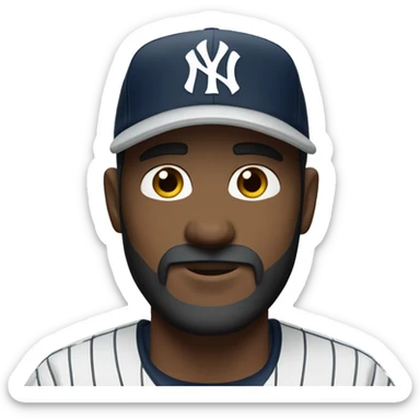 white guy with a brown beard, blue eyes and a New York Yankees hat on backwards. sticker