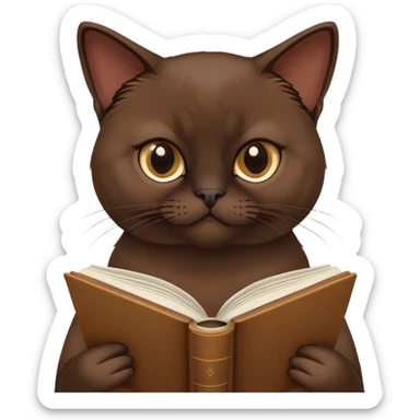 Dark brown Burmese cat reading book  sticker