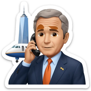  emoji of the world trade center with a plane crashed into it and george bush on a phone in front of them sticker