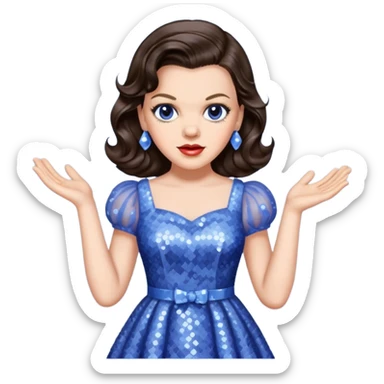 Judy Garland with long dark brown hair, periwinkle sequin dress sticker