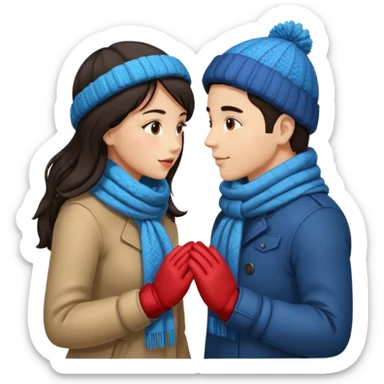 date night christmas couples, dark hair, holding hands, about to kiss each other, wearing a winter outfits sticker