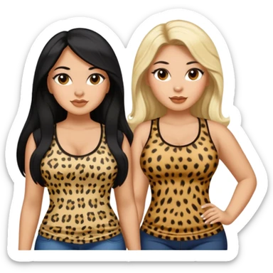 Tan Latina woman with long black hair chubby and black woman with long blonde hair slim thick in cheetah top sexy sticker