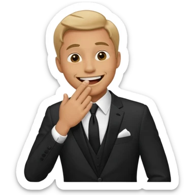 a man in a formal suit laughs, covers his mouth with his hand sticker