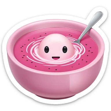 A bowl of pink soup from Lithuania with no face sticker