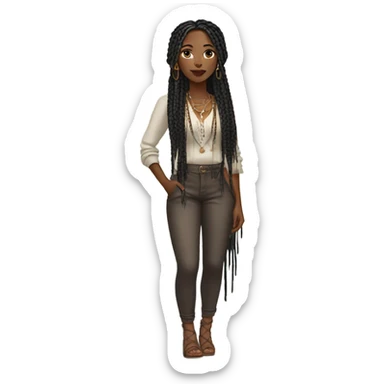black woman with black boho braids and trendy style sticker