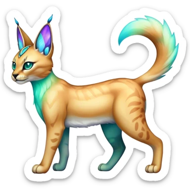 An iridescent transparent luminescent colorful fantasy-lynx-caracal-serval-fakemon-creature-hybrid sticker