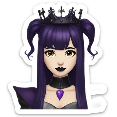 Elissabat-with-bangs-long-hair-dark-purple-and-black-vampire-goth-makeup-crown-pinkeyes sticker