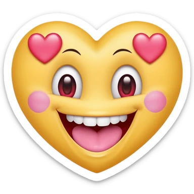 "Perfect smiling face with heart-eyes emoji 😍, classic yellow skin tone, bright open U-shaped smile showing white teeth and pink tongue tip, two large glossy red cartoon heart-shaped eyes with sparkling highlights  sticker
