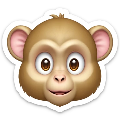 Cinematic Cute Macaque Portrait Emoji, Head tilted playfully and inquisitively, with a charmingly mischievous face accented by soft, fuzzy fur and round, sparkling eyes filled with curiosity, Simplified yet irresistibly adorable features, highly detailed, glowing with a warm, friendly glow, high shine, affectionate and lively, stylized with a touch of primate whimsy, bright and endearing, soft glowing outline, capturing the essence of a playful macaque that seems as if it could jump out of the screen into your arms! sticker