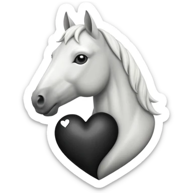 White Horse centered within a black heart emoji sticker