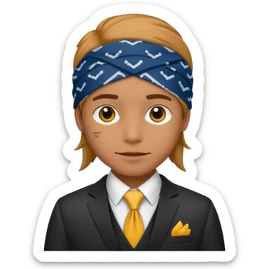 Character wearing a bandana and a suit sticker