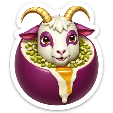 goat ball- a red seedless grade enrobed in goat cheese rolled in crushed pistachios and drizzled with honey sticker