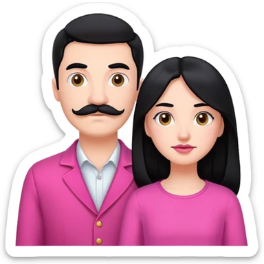 White couple, boy with a mustache and black hair, the girl with long black hair in pink clothes sticker