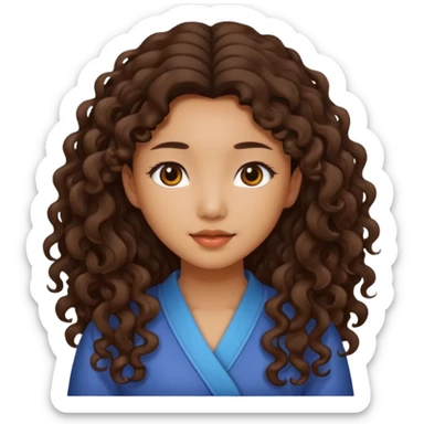 asian girl with brown long curly hair sticker