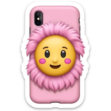 Emoji with a iPhone and a pink case with a soft fluffy pink case and decorations with accessories and sticker