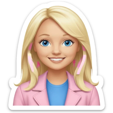 Emma Bunton with blonde long hair, blue eyes, light pink outfit sticker
