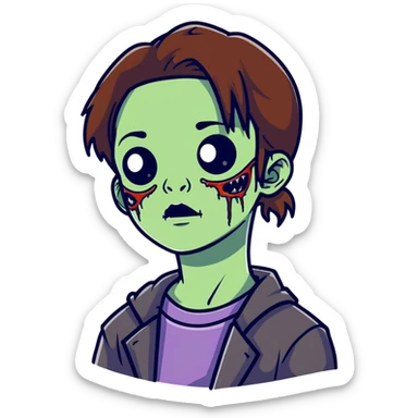 zombie teen girl with brown hair, grunge style, and septum piercing sticker