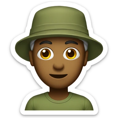 an olive with a bucket hat sticker