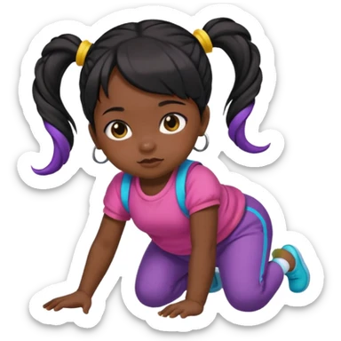 girl black twin tail baby wearing colorful clothes crawling on the floor sticker