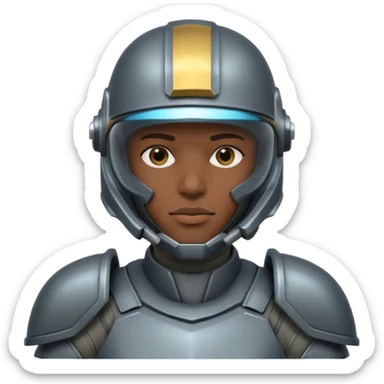 futuristic armored soldier human portrait, head and shoulders only, dark skin, strong jawline, helmet visor, sci-fi armor details, 3D cartoon, mobile game icon style, clean background, no text, no watermark
 sticker