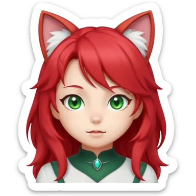 cute anime cat-girl with cat ears, red blowing hair sticker