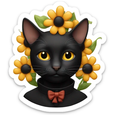 Chat noir et roux avec un nœud et des fleurs sticker