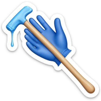a waxing stick being held with a blue glove and wax dripping off the stick sticker