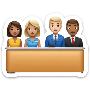 some people standing at near hotel reception sticker